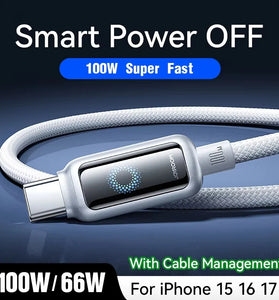 JOYROOM S-A55 6A 100W Type-C to Type-C AI Power-off Cable PD3.0 Fast Charging Data Transmission Tinned Copper Core Line 1.2M Long for iPhone 17 17Pro Max 16 15 14 for Samsung Galaxy S25 Ultra for Xiaomi 17pro for OPPO