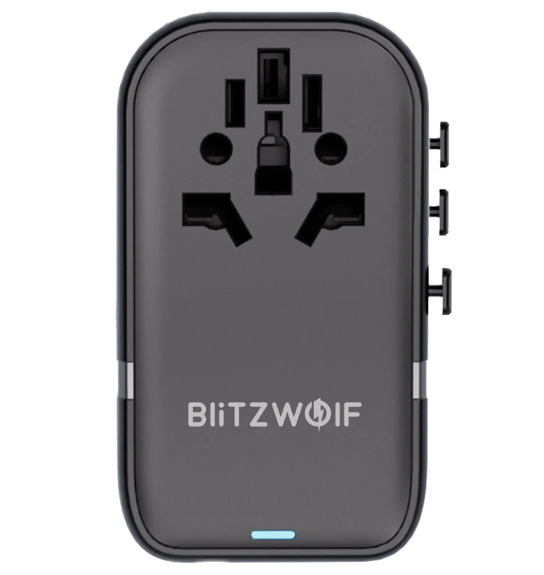 Blitzwolf BW-TA2 5-in-1 Universal Travel Adapter with GaN 100W Fast Charging 2 USB-C 2 USB-A All-in-one Wall Charger for USA EU UK AUS AC Outlet Converter Socket