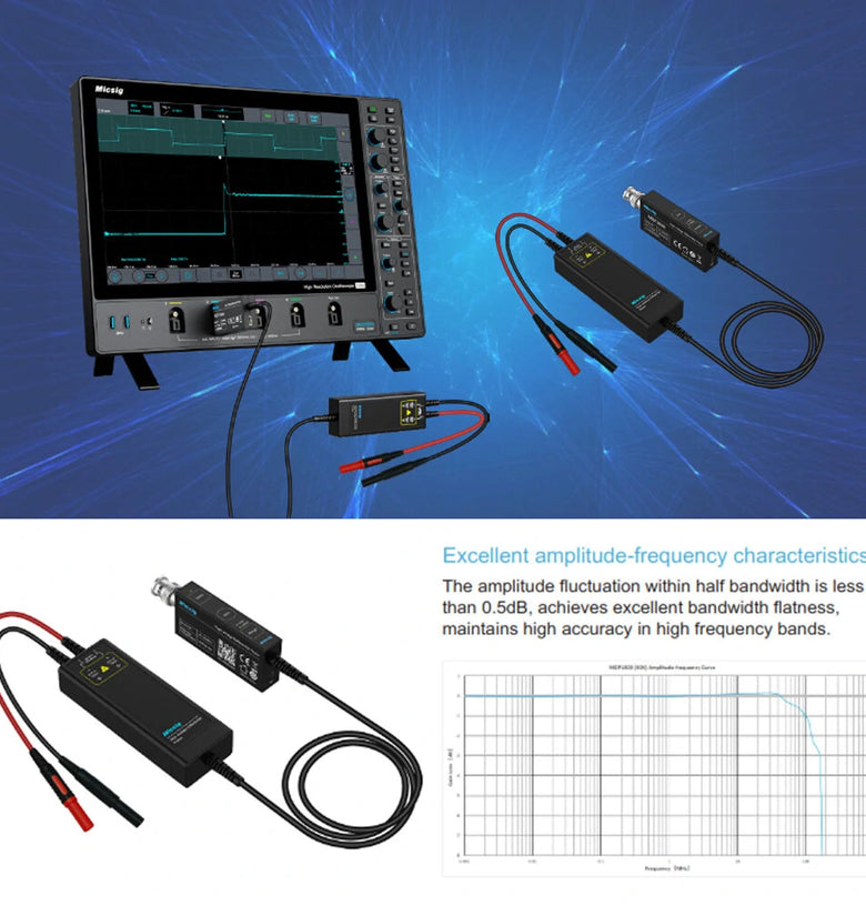 Micsig DP701/DP702/DP3001/DP3002/DP1501/DP1502 MDP Series High Voltage Differential Probe High Bandwidth 150MHz - 200MHz Wide Voltage Range 700Vpk-3000Vpk  Suitable for Multiple Oscilloscope Models