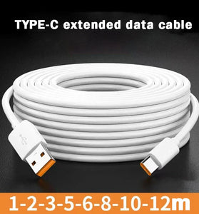 6A 66W USB-A to Type-C Extended Cable Fast Charging Data Transmission Copper Core Line 1M/2M/3M/5M/6M/8M/10M/12M Long for iPhone 15 15 Plus for Huawei Pura 70 Ultra for Xiaomi Civi4 Pro