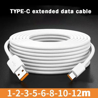 6A 66W USB-A to Type-C Extended Cable Fast Charging Data Transmission Copper Core Line 1M/2M/3M/5M/6M/8M/10M/12M Long for iPhone 15 15 Plus for Huawei Pura 70 Ultra for Xiaomi Civi4 Pro