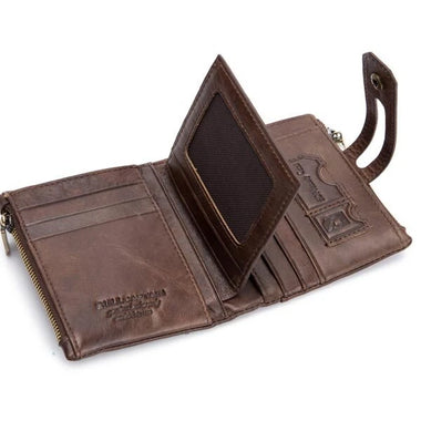 BULLCAPTAIN Mens Retro Genuine Leather Wallet RFID Anti-thef Multicard Slot Wallet Card Holder Double Zipper Coin Purse Cowhide Leather Wallet