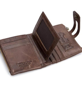 BULLCAPTAIN Mens Retro Genuine Leather Wallet RFID Anti-thef Multicard Slot Wallet Card Holder Double Zipper Coin Purse Cowhide Leather Wallet