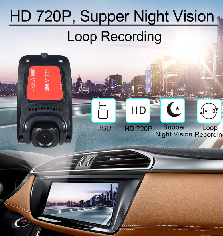 Car Camera Dashcam 720P HD 140 Large Wide Angle Car Driving Recorder F2.0 Large Aperture Night Vision