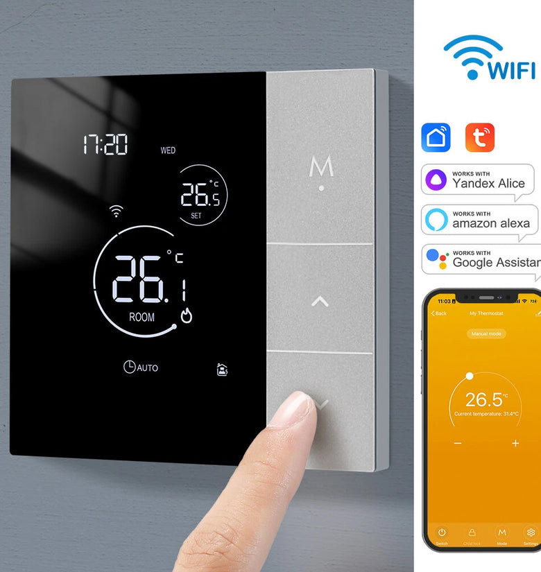 YJ508 Tuya WiFi Thermostat Smart Home Thermoregulator for Gas Boiler/Electric/Water Heating Temperature Controller APP Remote Voice Control with Alexa Google Home