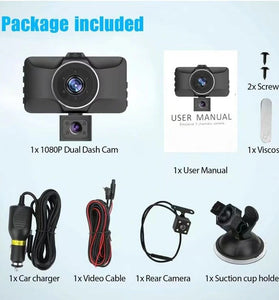1080P 3 Channel Car Dash Cam 3-inch  IPS Screen Three Lens Car 170 HD Record Front/Interior/Rear View Camera with Free 64G TF Card Night Vision Parking Monior