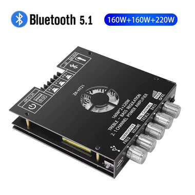 ZK-HT21 TDA7498E 2.1 Channel bluetooth 5.0 Power Amplifier Module 160Wx2+220W Subwoofer High Fidelity HD Sound AUX USB Input Home Theater Car Audio System