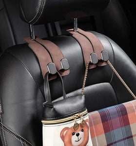 Multi-function Car Seat Back Double Hook Flip Fur Leather Mobile Phone Holder Metal Hook Premium Suede Rear Seat Hanging Dual Hook 20KG Large Load-Bearing Alloy Hook Hanger
