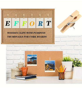 Push Pin Wooden Frame Set 50pcs Cork Board Bulletin Board Accessories Craft Decoration Transparent Box Storage Metal Pins Wood Clips