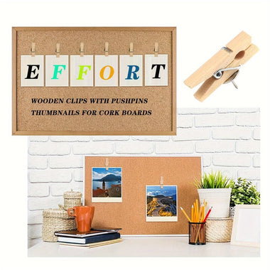 Push Pin Wooden Frame Set 50pcs Cork Board Bulletin Board Accessories Craft Decoration Transparent Box Storage Metal Pins Wood Clips