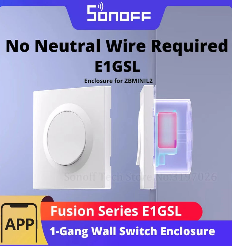 SONOFF E1GSL 1-Gang Wall Switch Enclosure No Neutral Wire Required Ultra-Slim PC Material Clip-on Installation Enclosure for ZBMINIL2