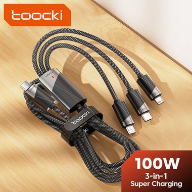 Toocki TQ-X07 100W USB-C to USB-C/Micro/iP Cable Fast Charging Data Transmission Tinned Copper Core Line 1.2M Long for iPhone 16 16 Plus 15 14 13 Pro for Huawei Mate XT for Xiaomi 15pro for Samsung Galaxy Z Flip6 for Oppo Reno 13