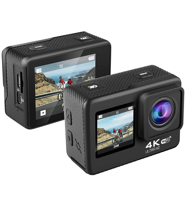 AUSEK 4K WiFi Action Camera Photography Sports Camera Waterproof HD Dual Screen Wifi Remote Control Outdoor Shooting Cycling Skiing Underwater Camera