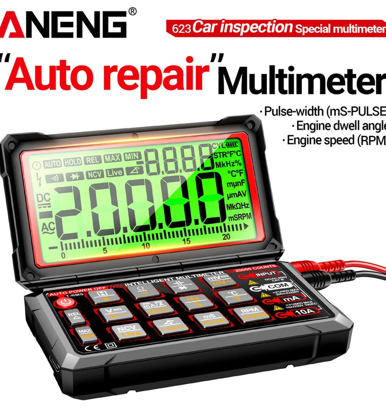 ANENG 623 623Pro Auto Repair Multimeter 20000 Counts AC/DC Voltage Current Resistance Capacitance Frequency Temperature NCV True RMS LCD Backlit Display