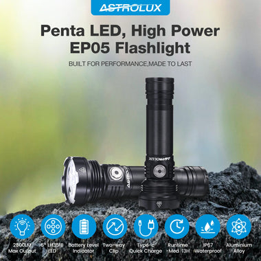 Astrolux EP05 5* LH351B 2500LM Super Bright LED Flashlight With 21700 Battery Type-C Fast Rechargeable High Performance Portable Torch Outdoor Activitives LED Light