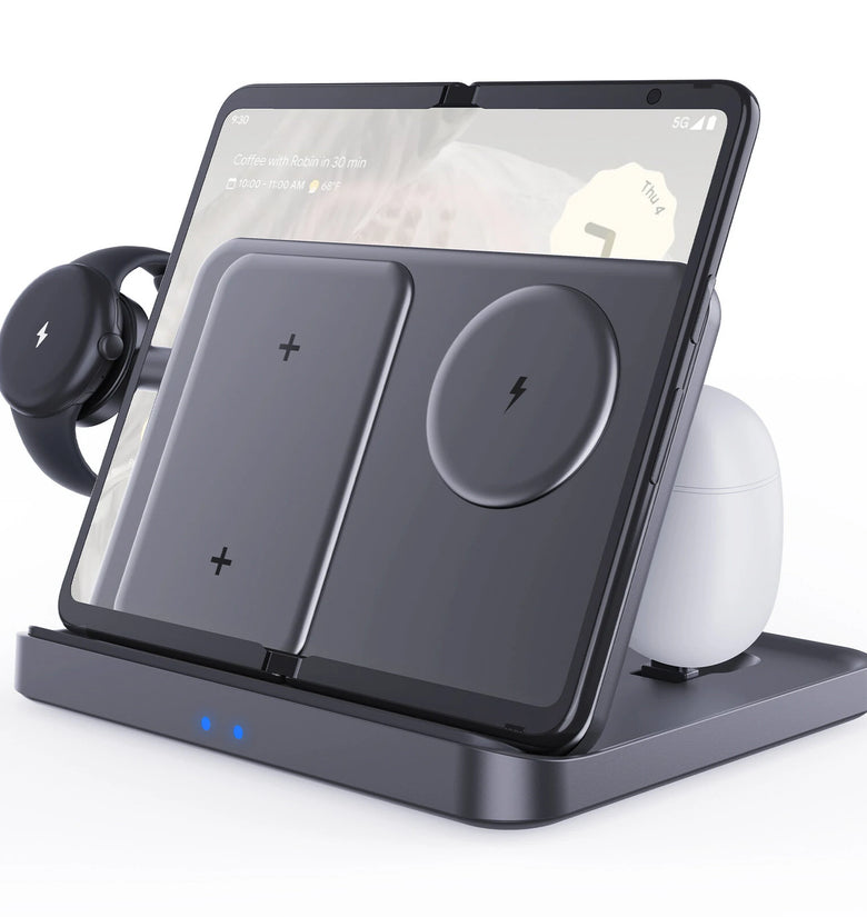 KCFold F16 15W Foldable Wireless Desktop Charger Fast Wireless Charging Pad for Smart Phones for iPhone 15 14 13 for Samsung Galaxy Fold/Flip Series for Apple Watch for Airpods