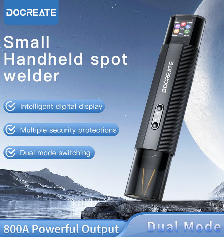 Docreate HU-10A Handheld Spot Welder 1.3-Inch LCD Screen Dual Mode 800A 3360W High Power Portable Battery Welding Tool