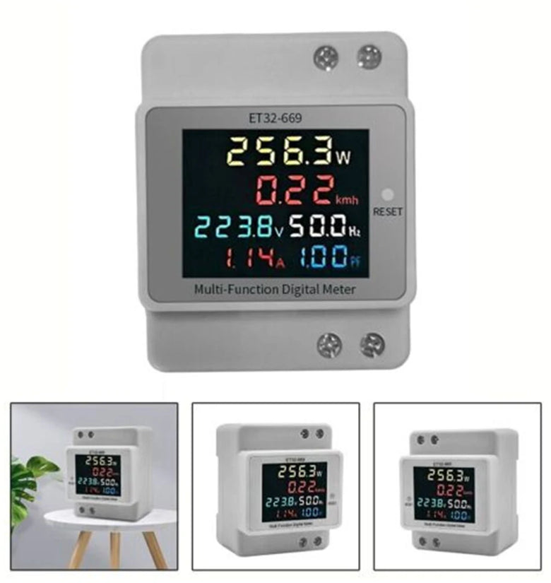 ET32-669 High Precision Professional Electrical Meter with Full-view LCD Screen Measures Voltage Current Power Frequency and Power Factor High Temperature Resistant Supports 22 KW Power