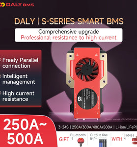 Daly BMS Smart Board LiFePO4 with Fan Iron Lithium Battery Protection Board with Balance+bluetooth+RS485+CAN S-type 4~24 Series with Parallel Module 3.65V