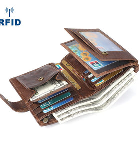 Ekphero Retro Genuine Leather RFID Men's Wallet Business Casual Money Clip Multiple Card Slots Holder Coin Purse