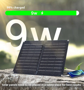 9W Portable Solar Panel Monocrystalline Silicon 6V Outdoor Charging Mobile Phone Tablet Power Bank USB-C USB-A Output
