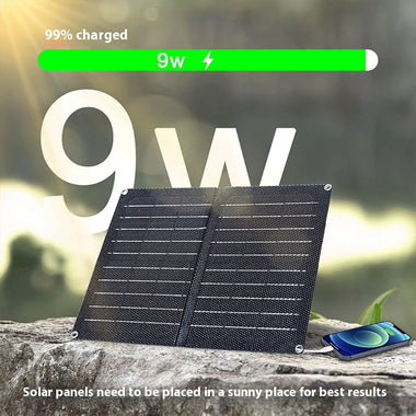 9W Portable Solar Panel Monocrystalline Silicon 6V Outdoor Charging Mobile Phone Tablet Power Bank USB-C USB-A Output