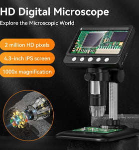 Digital Microscope 4.3inch Screen 50-1000X Magnification 2MP Resolution Long-Lasting 2000mAh Battery Ideal for Detailed Exploration and Research