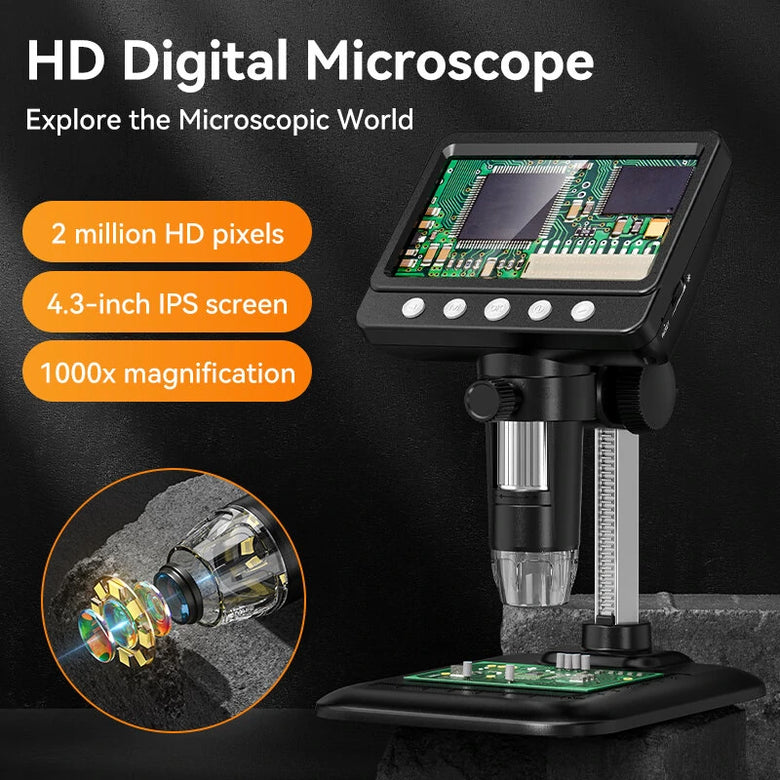 Digital Microscope 4.3inch Screen 50-1000X Magnification 2MP Resolution Long-Lasting 2000mAh Battery Ideal for Detailed Exploration and Research