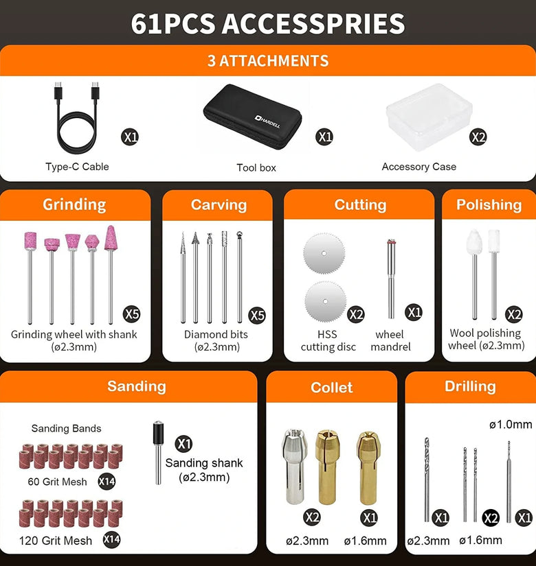 Mini Cordless Rotary Tool 5-Speed USB Charging Rotary Tool Kit with 55 Accessories Multi-Purpose 3.7V Power Rotary Tool for Sanding Polishing Drilling Etching Engraving DIY Crafts