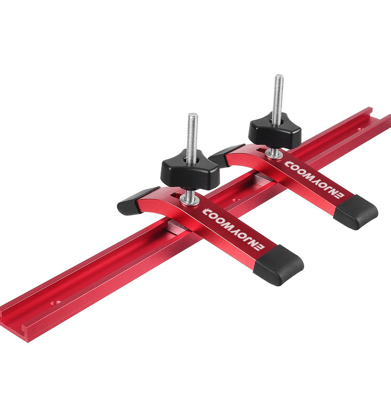 2 Pack ENJOYWOOD Quick Acting T Track Hold Down Clamps with T bolts and Silder Aluminum Alloy Woodworking Clamps for Routers Drill Presses CNC Table Saws