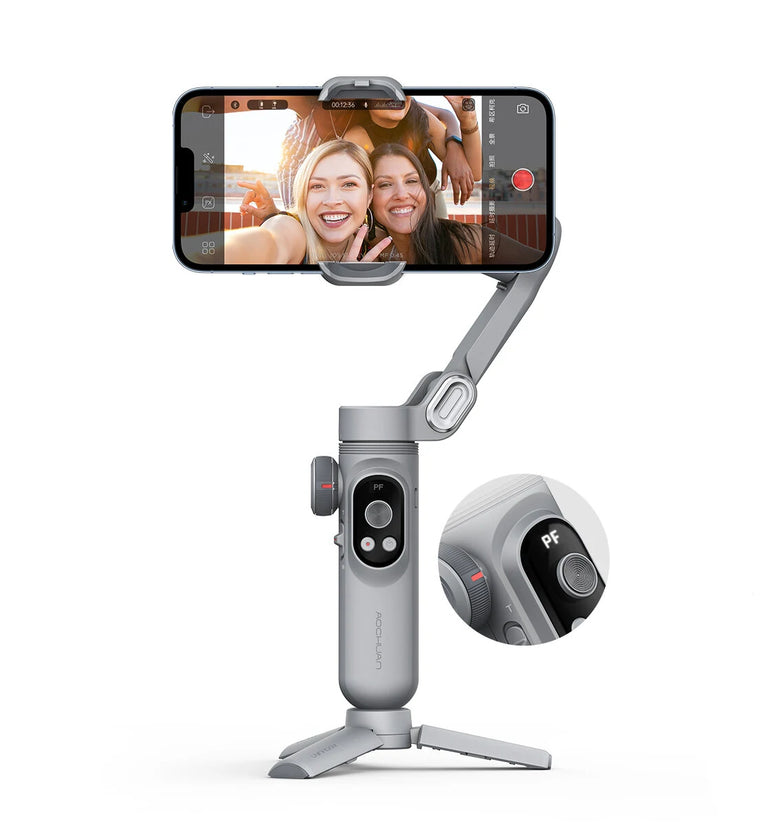 Aochuan Smart X Pro 3-axis Foldable Handheld Gimbal Focus Wheel Stabilizer Wireless Charging with Fill Light OLED Display for Smart Phone Action Camera Vlog Video Photography