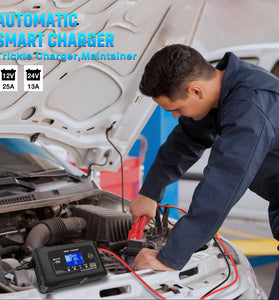 HTRC Smart Car Battery Charger 12V 25A 24V 13A Automotive Charger Battery Maintainer Trickle Charger Lead-Aci Lithium LiFePo4 Battery for Car Motorcycle Boat P25