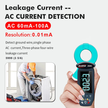 WinAPEX 268C Leakge Current Tester Clamp Meter AC 60mA-100A 0.01mA Resolution High Precision Leakage Type-C Rechargeable Digital Multimeter Electrical Tester Backlit LCD Display