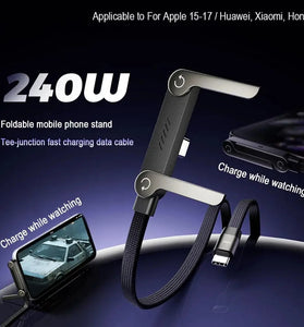 240W Type-C to Type-C Foldable Bracket Cable Fast Charging Data Transmission Copper Core Line 1.5M Long for iPhone 17 17Pro 16 Pro Max 15 for Xiaomi 17pro for SAMSUNG for OPPO for VIVO