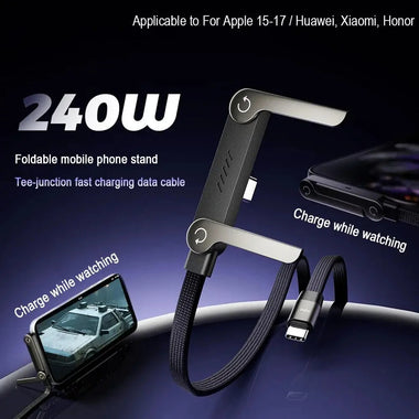 240W Type-C to Type-C Foldable Bracket Cable Fast Charging Data Transmission Copper Core Line 1.5M Long for iPhone 17 17Pro 16 Pro Max 15 for Xiaomi 17pro for SAMSUNG for OPPO for VIVO