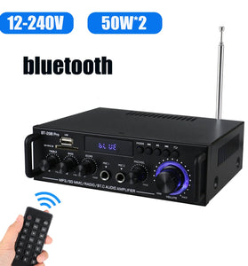 AUTSOME 12V 220V 50Wx2 HIFI Stereo Audio Amplifier 85db Car Home 2.0 channel Power Amplifier bluetooth