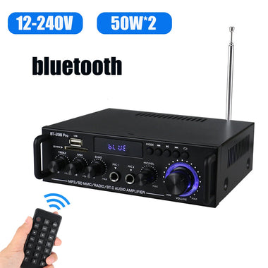 AUTSOME 12V 220V 50Wx2 HIFI Stereo Audio Amplifier 85db Car Home 2.0 channel Power Amplifier bluetooth