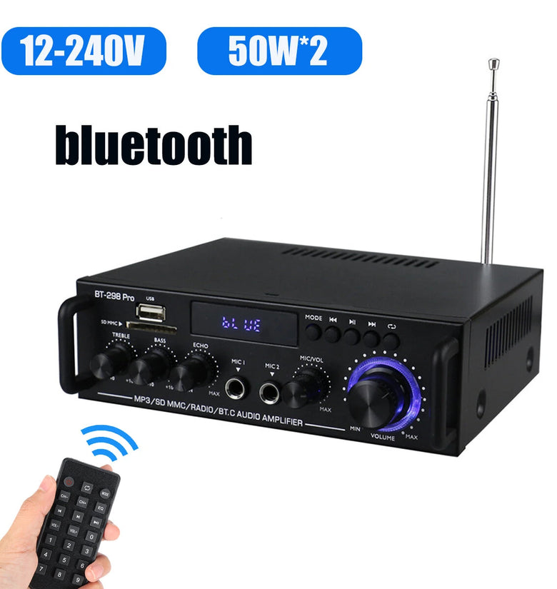 AUTSOME 12V 220V 50Wx2 HIFI Stereo Audio Amplifier 85db Car Home 2.0 channel Power Amplifier bluetooth