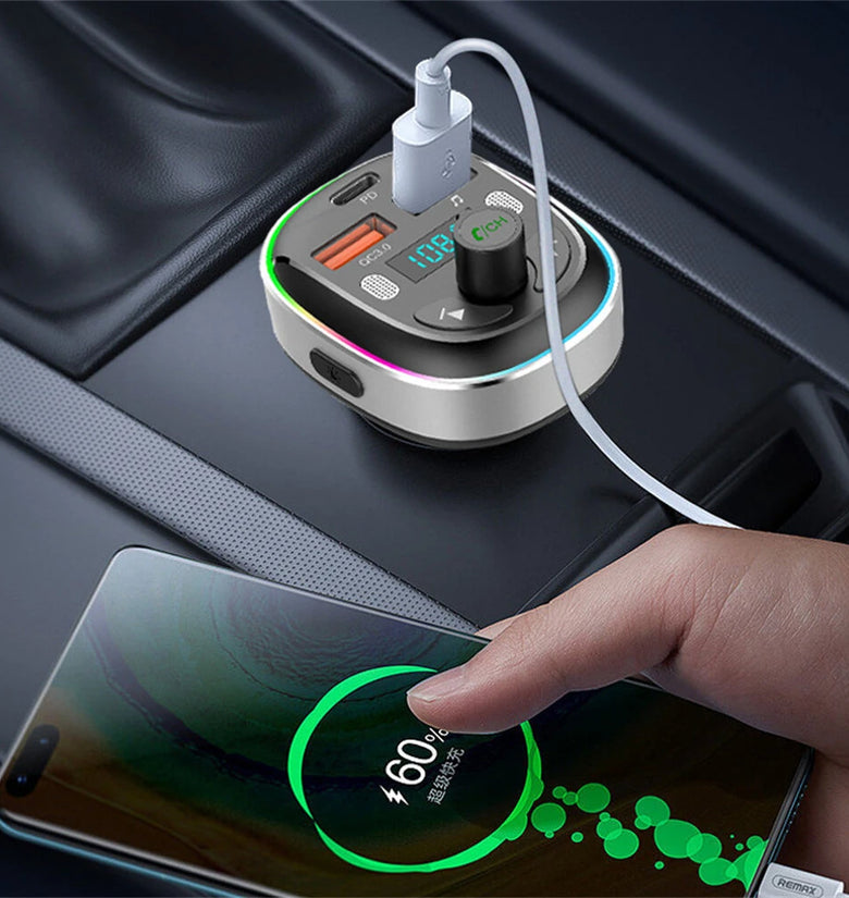 T81 Car MP3 Player Bluetooth 5.3 FM Transmitter QC3.0 PD 30W Fast Charging Charger 7 Color Lights Supports Hands-Free Calling