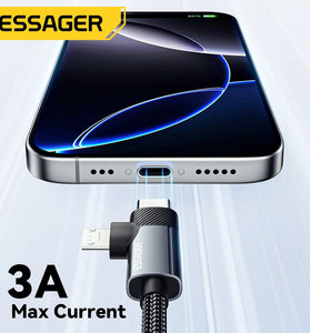 ESSAGER ES-X59 3A 65W USB-C to USB-C+Micro USB Cable QC Fast Charging Data Transmission Tinned Copper Core Line 0.25M/1M/2M Long for iPhone 16 16 Pro 15 15 Pro Max for Huawei Pura 80 Ultra for XIAOMI for SAMSUNG