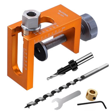 Cabinet Hardware Jig Cabinet Door Push Opener Hole Cutter 10mm Aluminum Alloy Body Stainless Steel Drill Sleeve Precision Laser Engraved Scales for 15-50mm Board Thickness