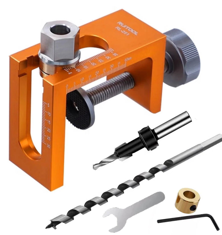 Cabinet Hardware Jig Cabinet Door Push Opener Hole Cutter 10mm Aluminum Alloy Body Stainless Steel Drill Sleeve Precision Laser Engraved Scales for 15-50mm Board Thickness