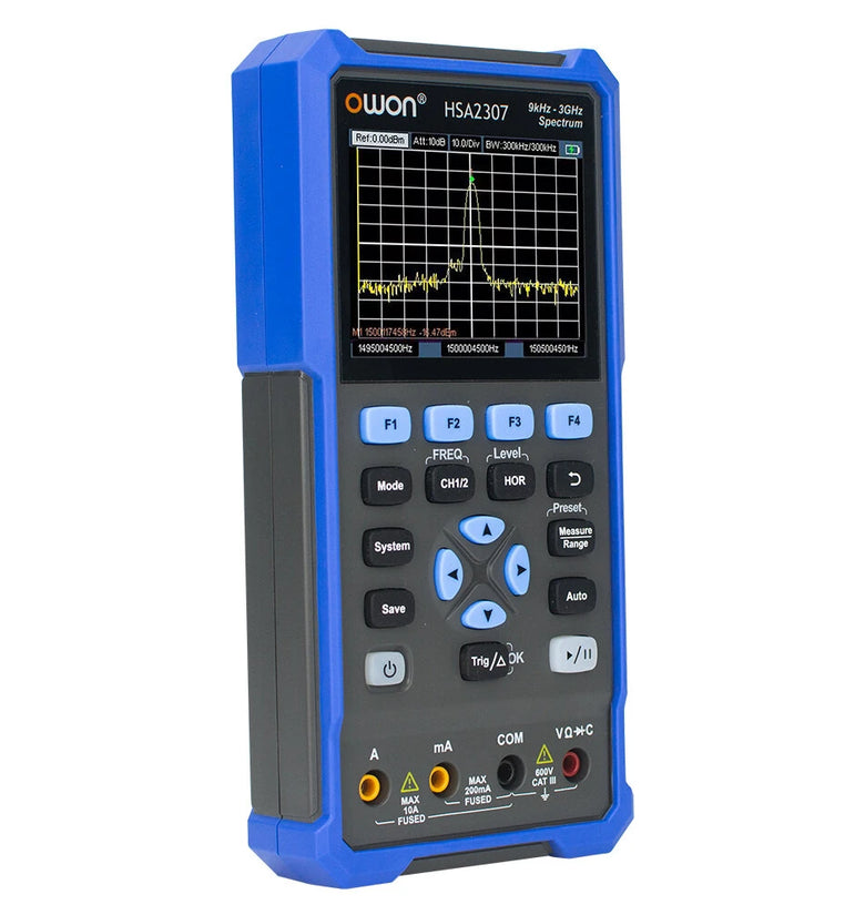 OWON HSA2300 Series Handheld 3 in 1 Spectrum Analyzer Oscilloscope Multimeter 9kHz to 3GHz Frequency 200MHz Bandwidth USB Type C Interface 3.5 Inch LCD