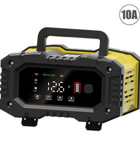 FOXUR 12V 24V 7 Charge Stages Portable Car Motorcycle Battery Charger For Calcium Gel AGM Wet LiFePO4 Lead Acid Battery