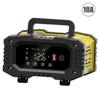 FOXUR 12V 24V 7 Charge Stages Portable Car Motorcycle Battery Charger For Calcium Gel AGM Wet LiFePO4 Lead Acid Battery