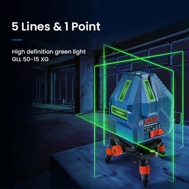 GLL50-15XG Professional Laser Level 5 Lines Green Beam 3D Self-leveling Horizontal & Vertical Cross Measuring Tool