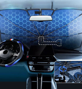 Car Front Windshield Sunshade V-Neck Foldable Umbrella Reflective Sunshade For Vehicles Blocking UV Sunshade Summer Keep Cool