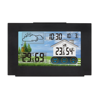 3551A Touch Screen Weather Station Indoor Outdoor Thermometer Hygrometer Wireless Sensor Weather Forecast Alarm Clock Comfort Level Display Smart Home Automation