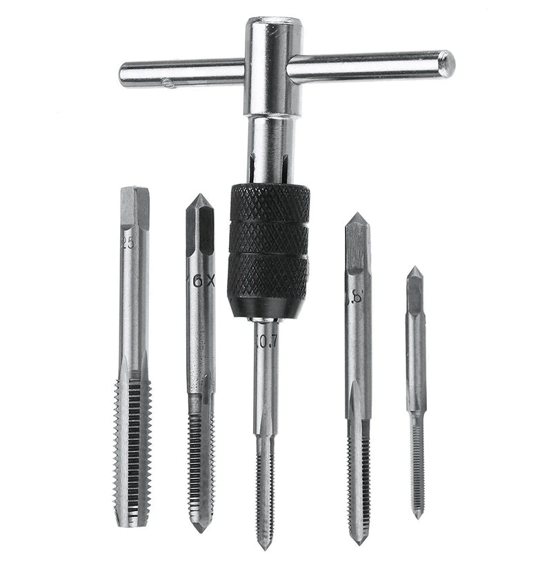 6pcs M3-M8 Tap Drill Set T Handle Ratchet Tap Wrench Machinist Tool With Screw Tap Hand