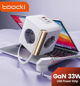 Toocki C27A Cube EU Socket 33W GaN Power Strip 7-in-1 USB-C Port 4000W 4AC Outlet 2USB-C 1USB-A Desktop Charging Station 1.5M Cable for Phone Tablet